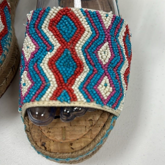 SAM EDELMAN "NEERA"  BLUE & RED BEADING ESPADRILLE WEDGES SZ 6.5 BOHO COASTAL - Picture 5 of 13
